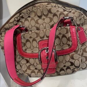 Coach Brown and Pink Signature Shoulder Bag
